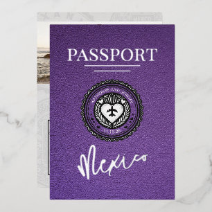 Lila Mexiko Reisepass Hochzeit Folieneinladung