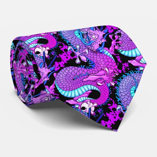 Lila Miami Splash Dragon in ansprechenden Farben Krawatte (Gerollt)