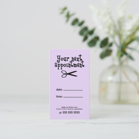 Lila Minimal-Haarstyllenschere Terminkarte (Stehend Vorderseite)