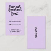 Lila Minimal-Haarstyllenschere Terminkarte (Vorne/Hinten)