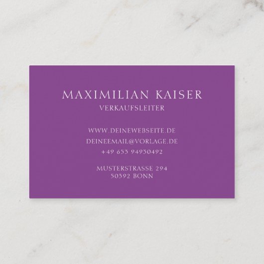 Lila Minimal Monogramm Visitenkarte (Rückseite)