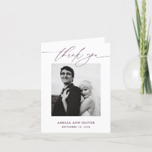 Lila minimalist Schrift Foto Hochzeit Dankeskarte
