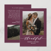 Lila Minimalistisch-dankbare Script-Hochzeit Dankeskarte (Vorne/Hinten)