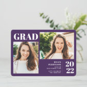 Lila minimalistisch moderner 3 Foto Abschluss Einladung (Stehend Vorderseite)