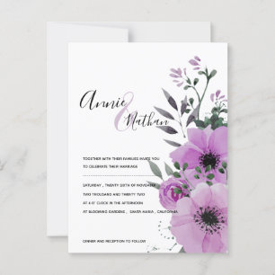 Lila Minimalistische Blumenzellenschrift Postkarte