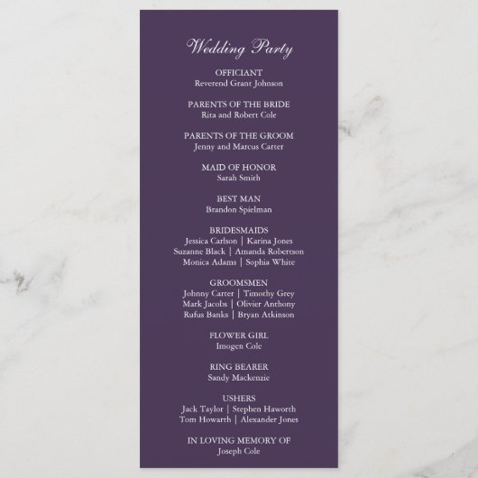 Lila Minimalistische Einfache Moderne Elegante Hoc Programm (Rückseite)