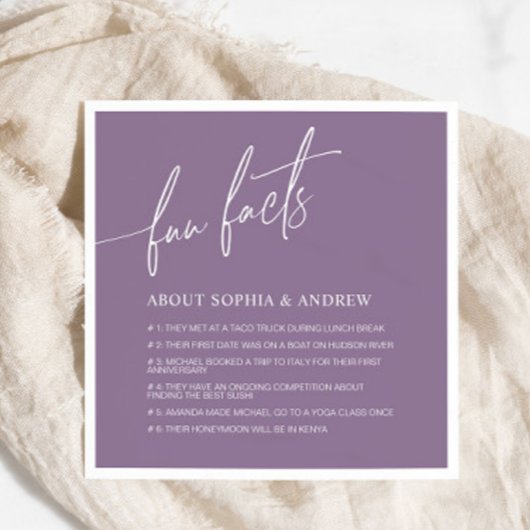 Lila Minimalistische Fun Facts Wedding Napkins Serviette