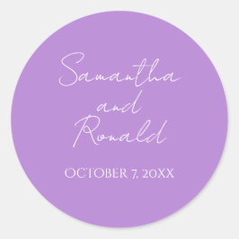 Lila Minimalistische Hochzeit Runder Aufkleber