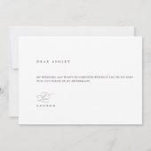 Lila Minimalistische Überbrückungskarte Einladung (Rückseite)