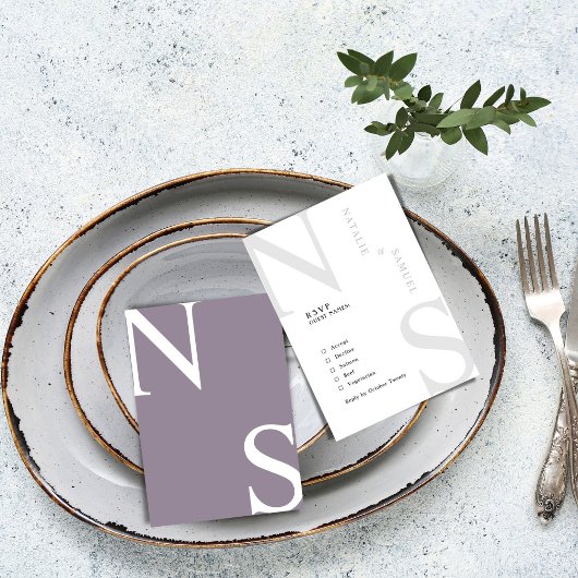 Lila Minimalistische und elegante, kühne Hochzeite RSVP Karte
