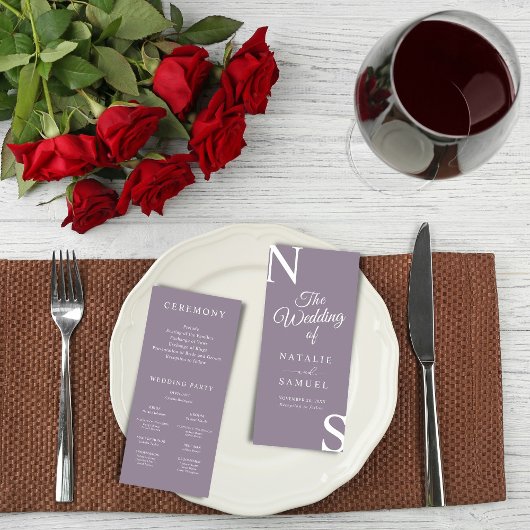 Lila Minimalistische und kühne Initialen Hochzeits