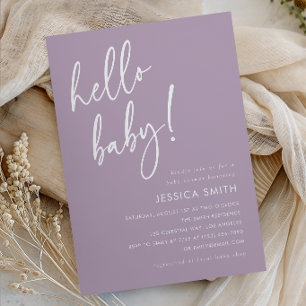 Lila minimalistischer Boho Hello Baby Shower Einladung