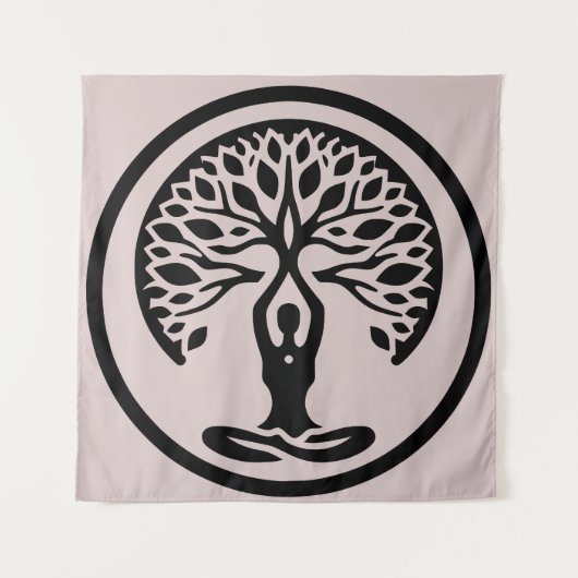Lila Minimalistischer Yoga Tree of Life Wandteppich (Vorderseite)