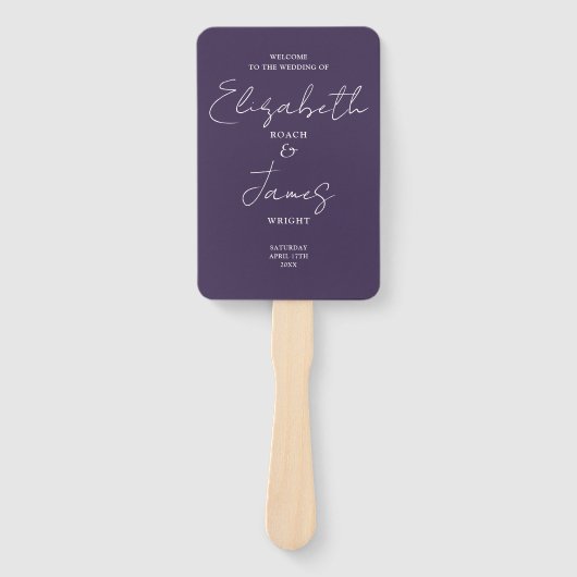 Lila Minimalistisches Script-Hochzeitsprogramm Fächer (Vorderseite)