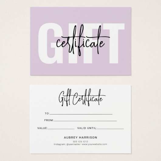 Lila Minimalistisches Skript (Vorne & Hinten)