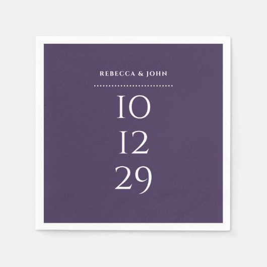 Lila Minimalistisches Sonderdatum Hochzeit Serviette (Vorderseite)