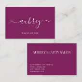 Lila, minimalistisches Weißskript Visitenkarte (Vorne/Hinten)