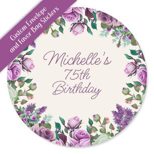 Lila Mint Grün Wasserfarben Floral 75. Geburtstag Runder Aufkleber