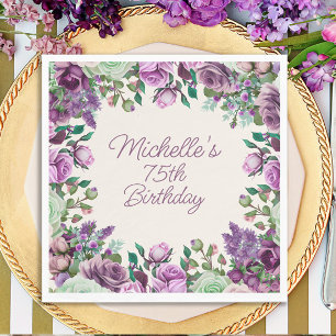Lila Mint Grün Wasserfarben Floral 75. Geburtstag Serviette