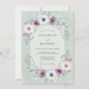 Lila-Minz-Anemonen-Hochzeit Einladung