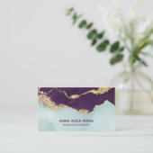 *~* Lila Minze Blue Agate Geode Gold Glitzer Visitenkarte (Stehend Vorderseite)