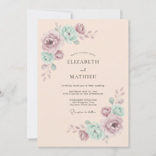 Lila Minze Botanische Romanze Hochzeit Einladung