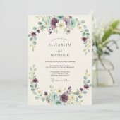 Lila Minze Botanischer Bogen Hochzeit Einladung (Stehend Vorderseite)