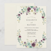 Lila Minze Botanischer Bogen Hochzeit Einladung (Vorne/Hinten)