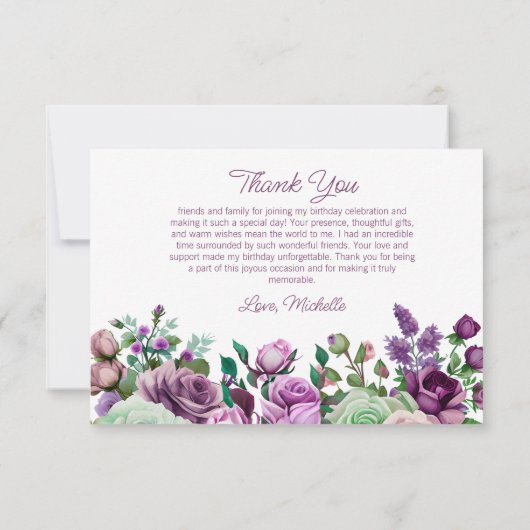Lila Minze Grüne Wasserfarbe Blumengeburt Dankeskarte (Rückseite)