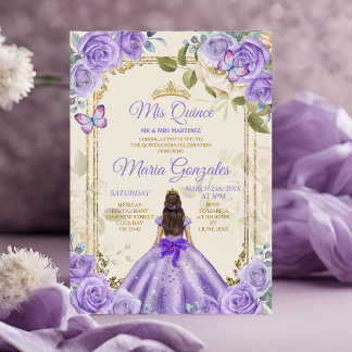 Lila Mis Quince 15 Anos Butterfly Goldkrone Einladung