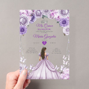 Lila Mis Quince 15 Jahre Kronen-Quinceañera Acryleinladungen