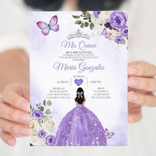 Lila Mis Quince Lavender 15 Anos Silver Crown Einladung