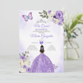 Lila Mis Quince Lavender 15 Anos Silver Crown Einladung (Stehend Vorderseite)