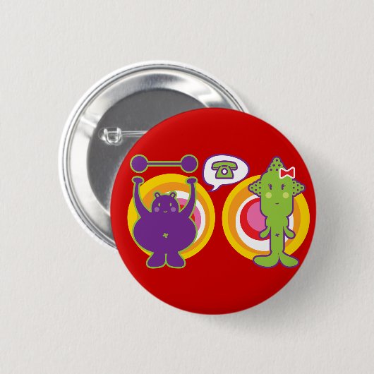 Lila & Miss Green Niedlich Cartoon Character Button (Vorne & Hinten)