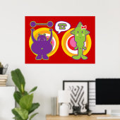 Lila & Miss Green Niedlich Cartoon Character Poster (Heimbüro)