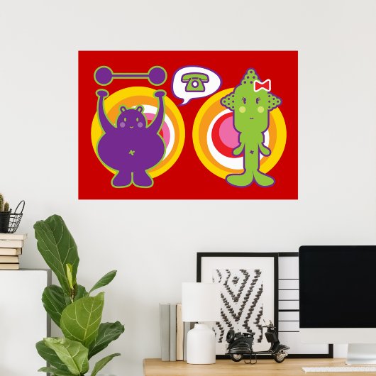 Lila & Miss Green Niedlich Cartoon Character Poster (Heimbüro)