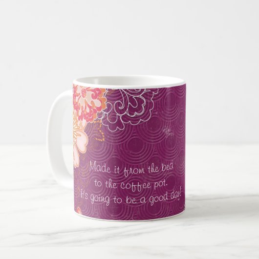 Lila mit Big Red Pink Blume Kaffeetasse (Vorderseite Links)