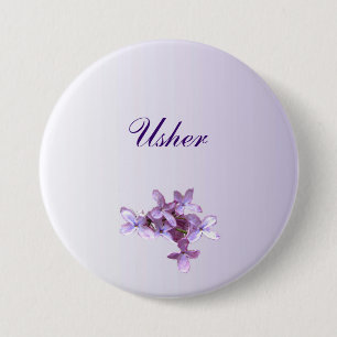 Lila mit BlumenBlumen, die Pförtner-Button Wedding Button