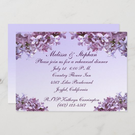 Lila mit BlumenBlumen, die Proben-Abendessen Einladung (Vorne/Hinten)