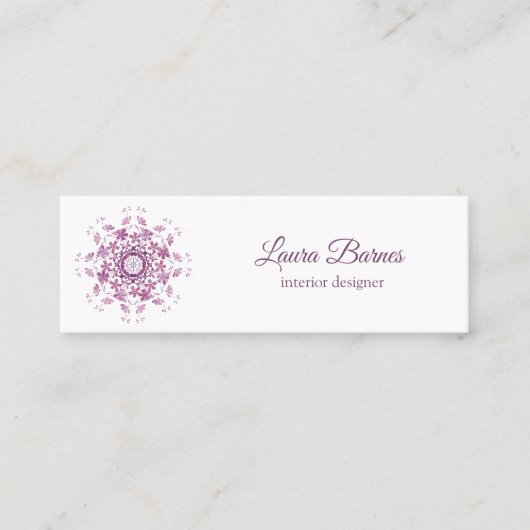 Lila Mit Blumenmandala. Text Mini Visitenkarte (Vorderseite)