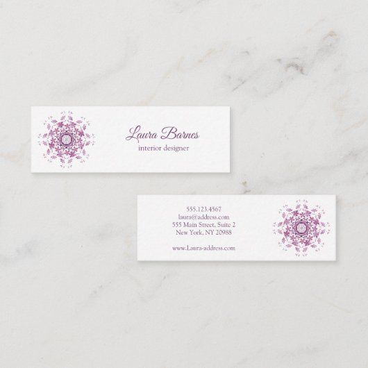 Lila Mit Blumenmandala. Text Mini Visitenkarte (Vorne/Hinten)