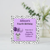 Lila mit Dalmys 4. Geburtstag Party Einladung (Stehend Vorderseite)