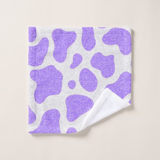 Lila mit Glitzer überall auf Kuh Druckbad Badhandtuch Set (Waschlappen)