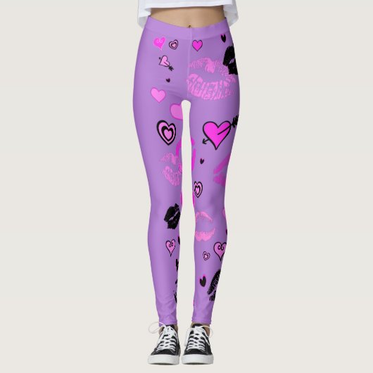Lila mit Herz und Lippen Leggings (Vorderseite)
