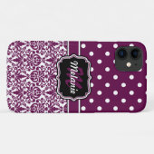 Lila Mit Monogramm Damask Polka Dots Muster Case-Mate iPhone Hülle (Rückseite (Horizontal))