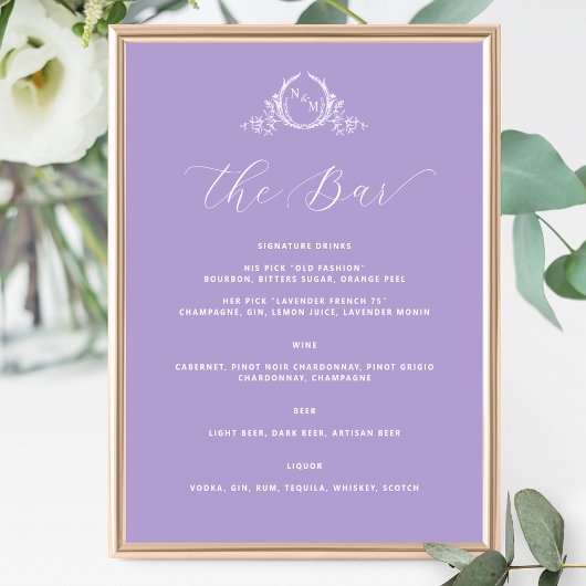 Lila Mit Monogramm Elegantes Bar Wedding-Zeichen Poster