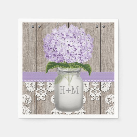 Lila Mit Monogramm Hydrangea Mason Jar Serviette (Vorderseite)