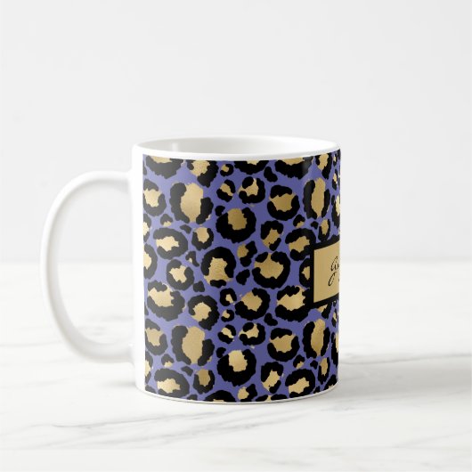 Lila Mit Monogramm Leopardendruck Kaffeetasse (Links)