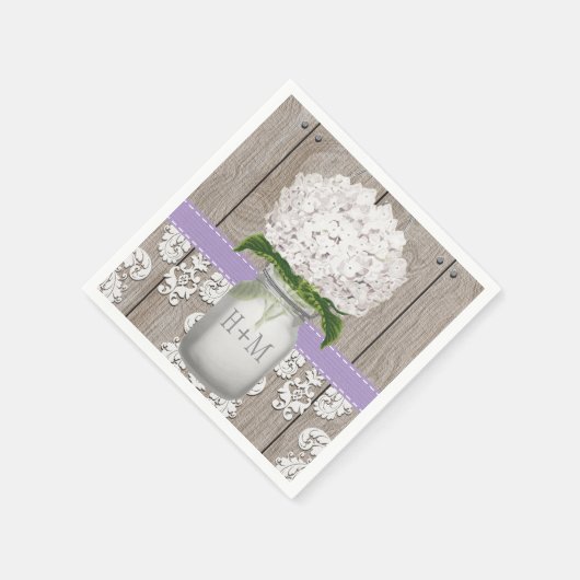 Lila Mit Monogramm White Hydrangea Mason Jar Serviette (Ecke)
