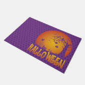LILA MIT ORANGE SPOOKY NIGHT BAUES PUMPKINS FUßMATTE (Schrägansicht)